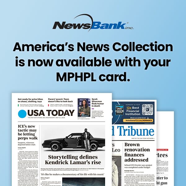 MPHPL NewsBank Online Resource for Patrons NewsBank Inc. logo. ’America’s News Collection is now available with your MPHPL card.’