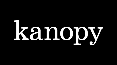 The image displays the word kanopy in white, lowercase, serif font centered on a solid black background.