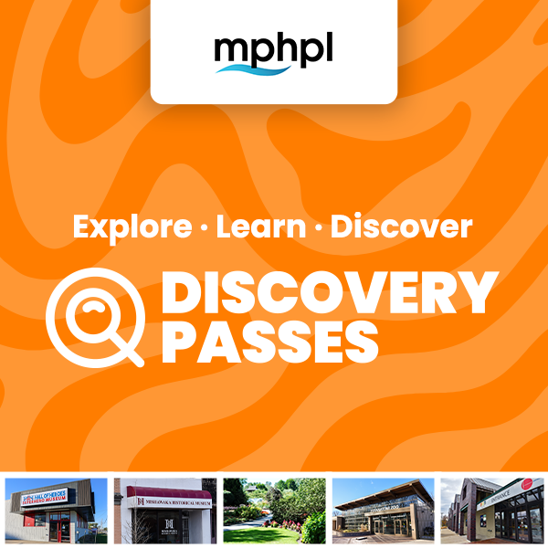 MPHPL logo. Front entrance to the Hall of Heroes Superhero Museum, Mishawaka Historical Museum, Wellfield Botanic Gardens, Potawatomi Zoo, The History Museum Studebaker National Museum. "Explore, Learn, Discover Discovery Passes."