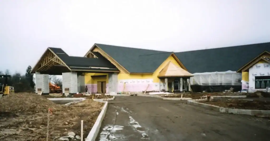 Construction site in an early phase of building the Harris Branch library in Granger, Indiana, November 2003.