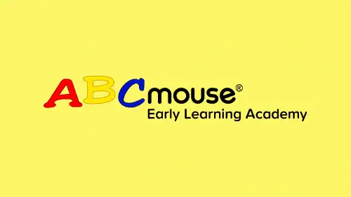 ABC Mouse logo featuring letters 'a' in red, 'b' in yellow, and 'c' in blue before 'mouse' and above 'early learning academy' on a yellow background.