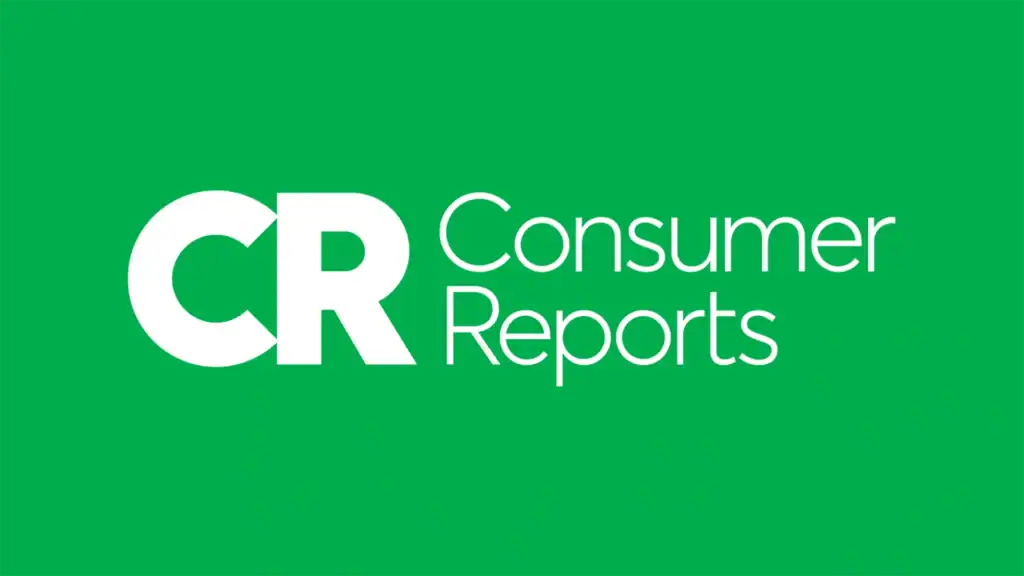 Consumer Reports logo featuring the white initals in bold and light title against a bright green background.