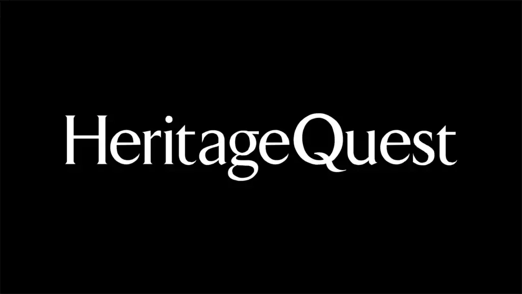 Heritage Quest logo featuring the title in large white text on a black background.