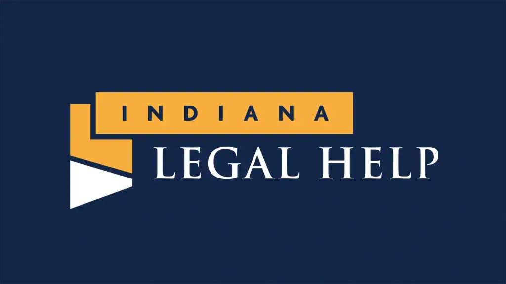 Indiana Legal Help logo featuring the text 'Indiana' on a yellow and white banner above the white text 'Legal Help' on a dark blue background.