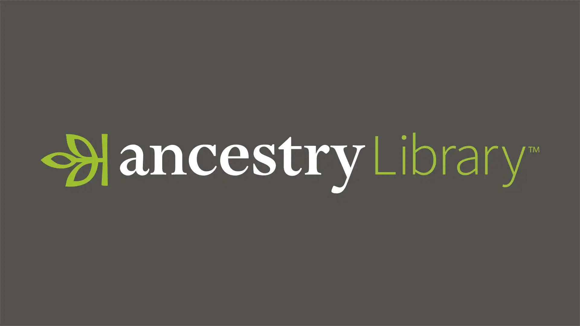 Ancestry Library logo with a green leaf icon on a dark gray background; ancestry is in white text and Library in green text.