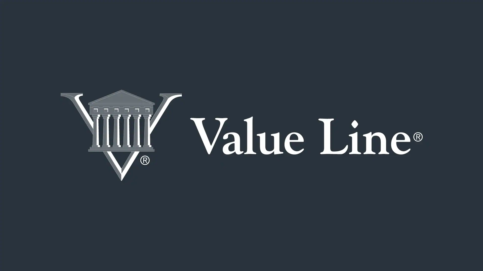 White Value Line text and logo featuring a stylized letter V with classical columns and a roof on a dark background.