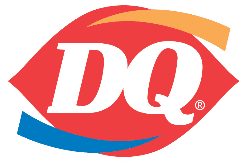 The Dairy Queen (DQ) logo features bold white DQ letters centered on a red ellipse, accented by orange and blue curves—perfect for celebrating after a successful summer reading challenge.