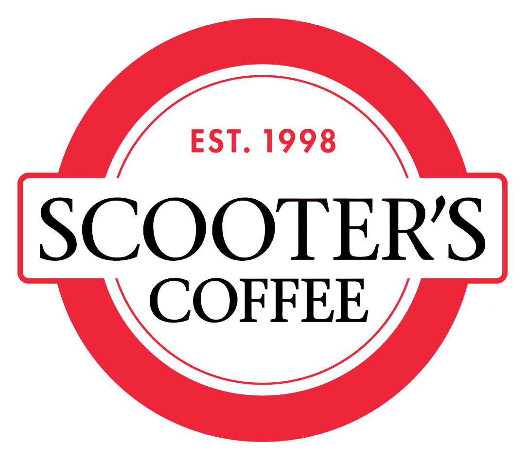 Scooter’s Coffee logo with a red and white circular design, featuring EST. 1998 at the top and SCOOTERS COFFEE in bold black letters in the center—perfect for fueling your summer reading challenge adventures.