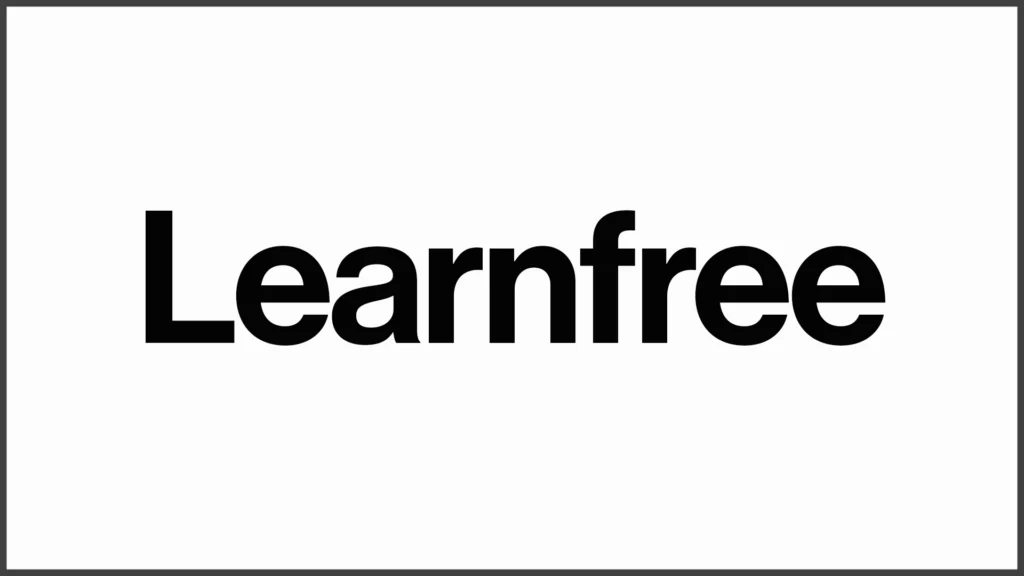 Black bold text reading Learnfree centered on a white background with a thin black border, evoking the clarity and accessibility of a library online resource or trusted digital resources.